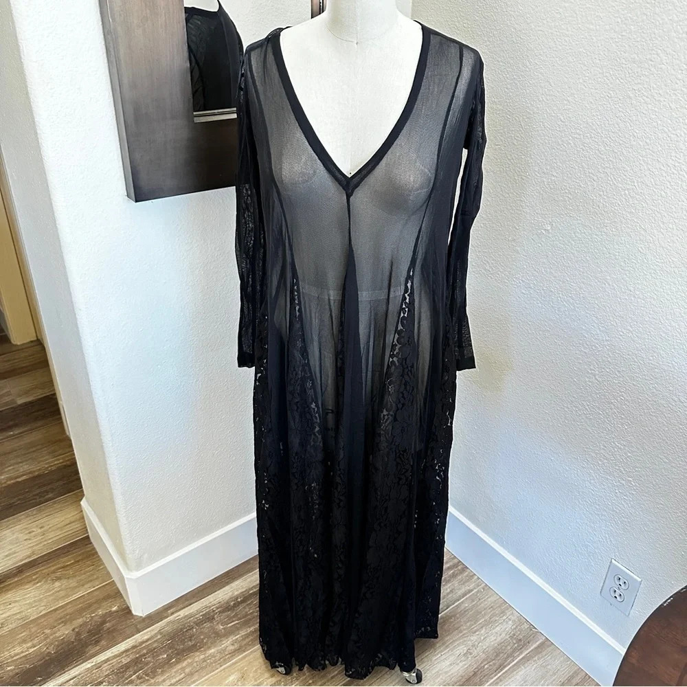 We Are Hah x Free People Mama C Lace Mesh Goth Maxi Boho Dress in Size XS - Picture 2 of 7